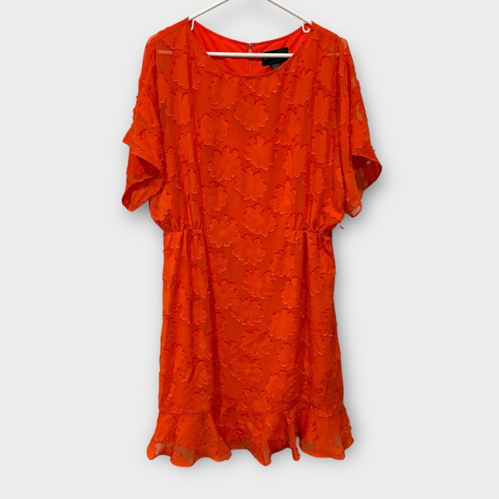 Donna Morgan Women's Boat Neck Kimono Sleeve Ruffle Hem Dress Size 16 - Picture 6 of 7